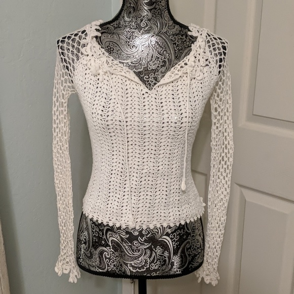 bebe Sweaters - **Sold** Bebe white crochet beach top sz Small